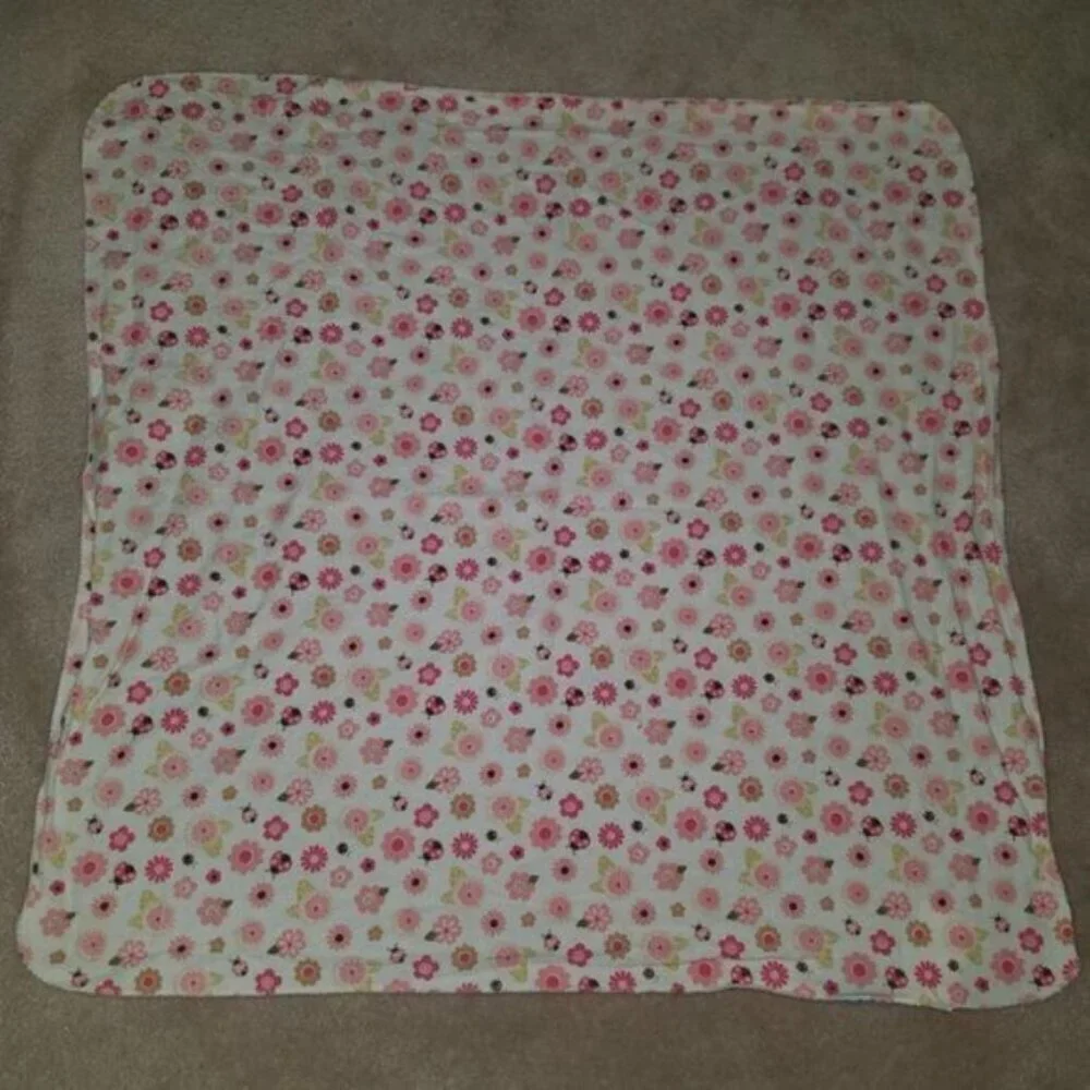 2 Tiddliwinks Pink Brown Flowers Ladybugs Receiving Blanket Lot Lovey Cotton